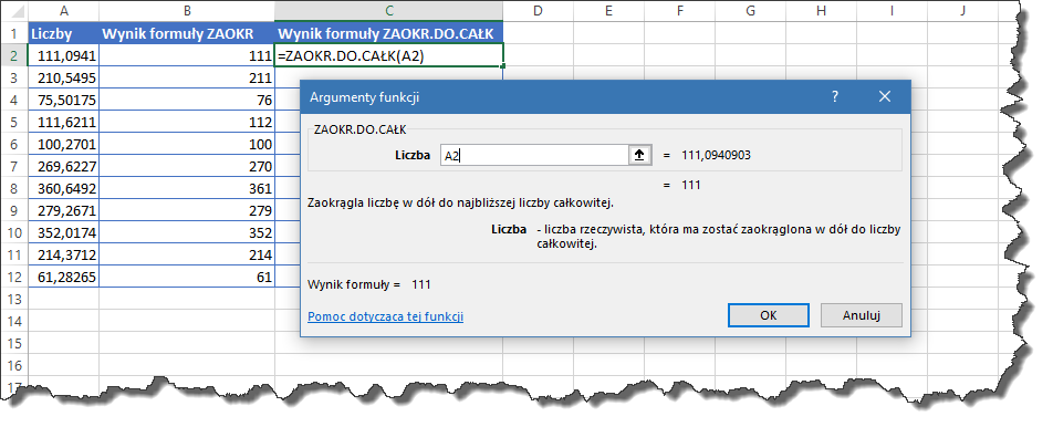 Excel zaokr do całk argumenty